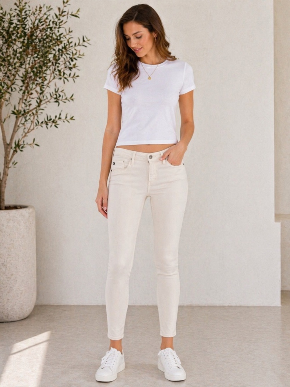 Adriano Goldschmied The Legging Ankle Jeans Khaki Stretch Denim Slim Fit